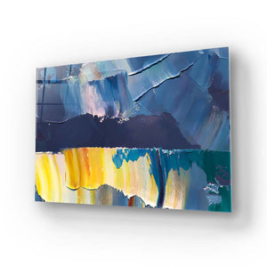 Blue and Yellow Modern Abstract Glass Wall Art