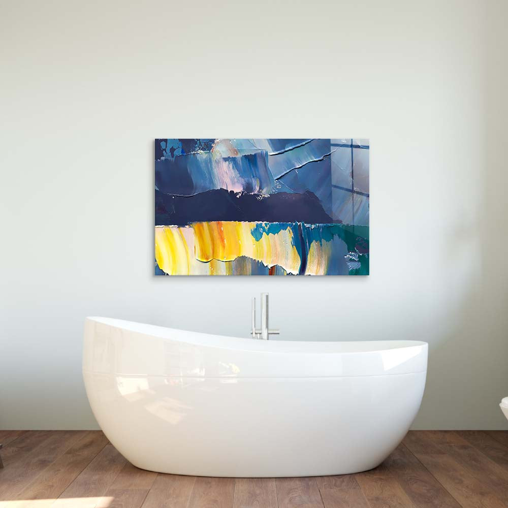 Blue and Yellow Modern Abstract Glass Wall Art