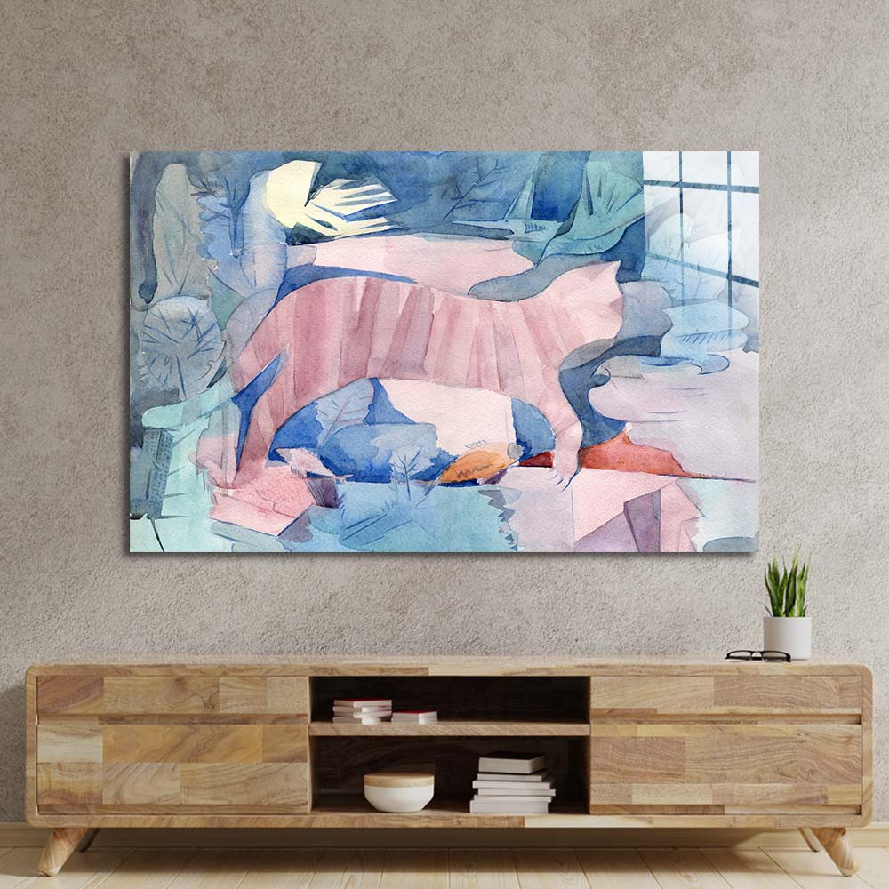 Cat under Water Glass Wall Art