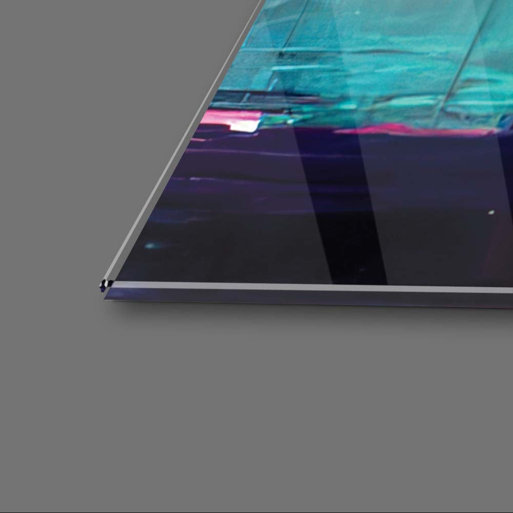 Futuristic Neon City Glass Wall Art