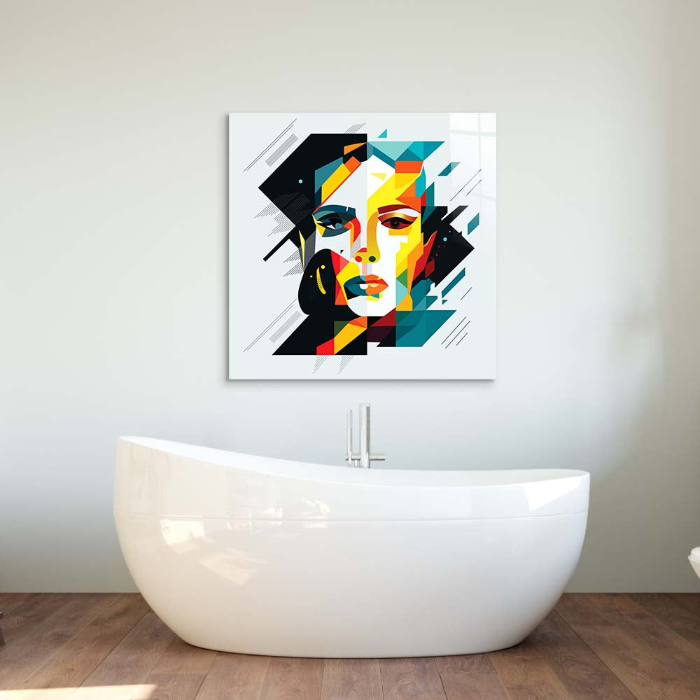 Geometric Female Portrait Glass Wall Art
