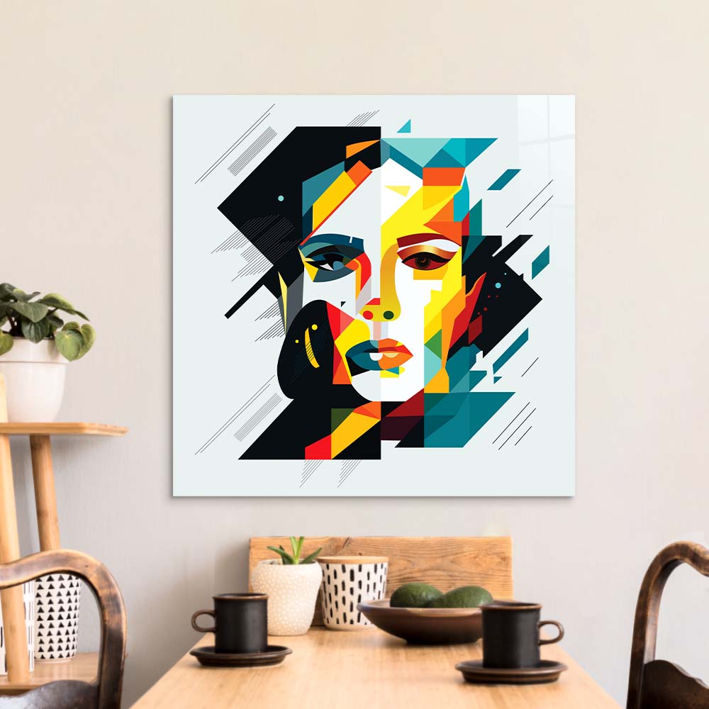 Geometric Female Portrait Glass Wall Art