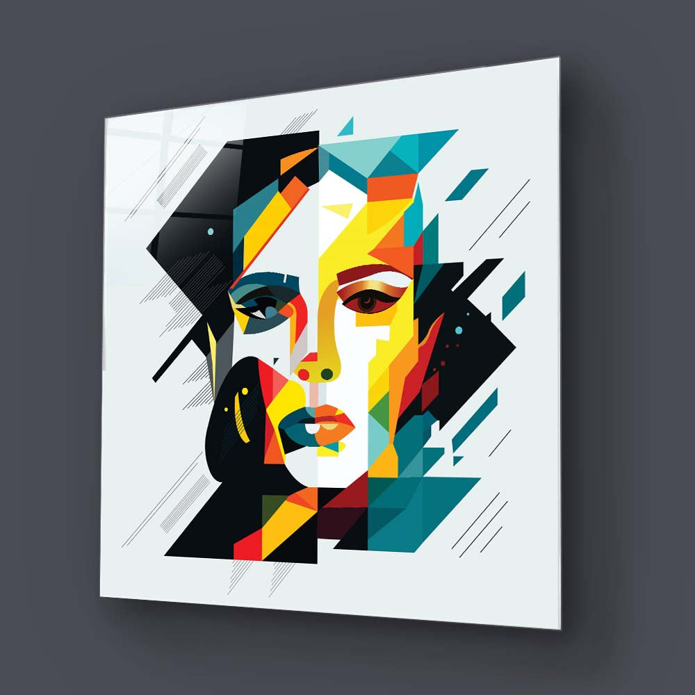 Geometric Female Portrait Glass Wall Art