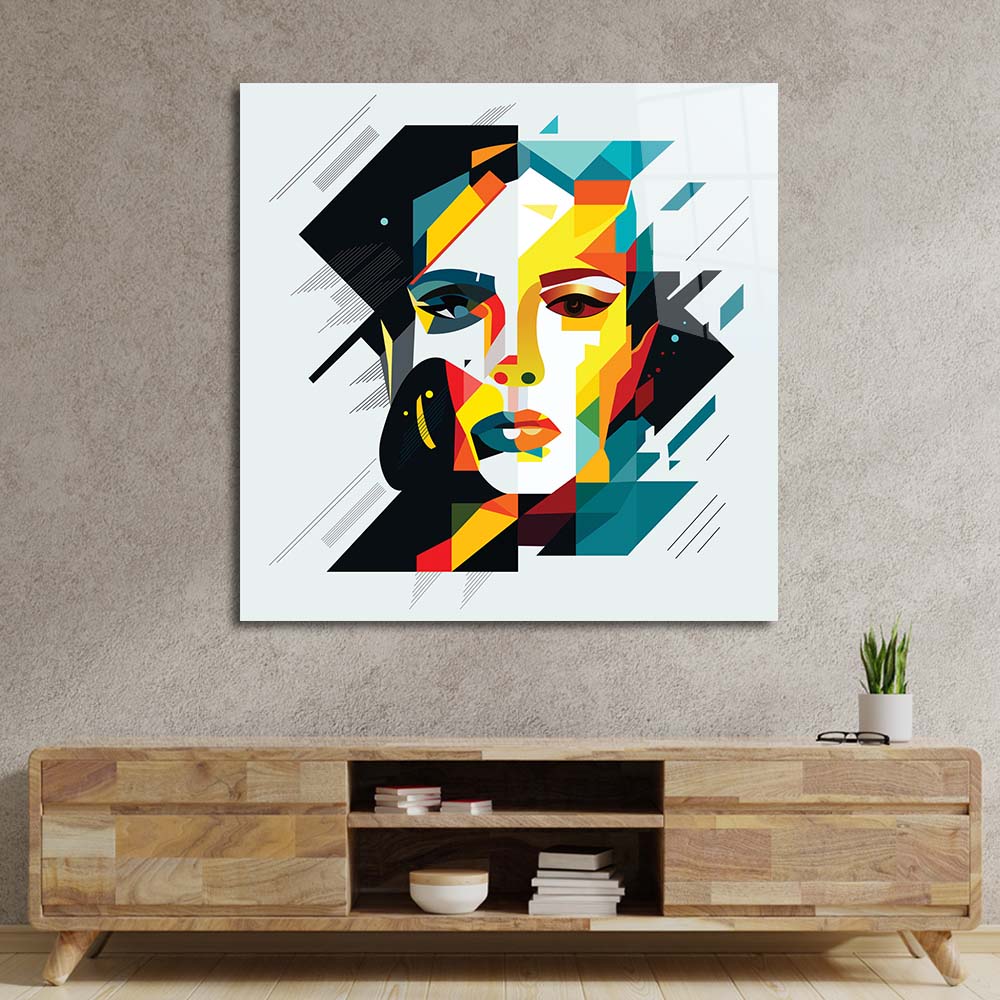 Geometric Female Portrait Glass Wall Art