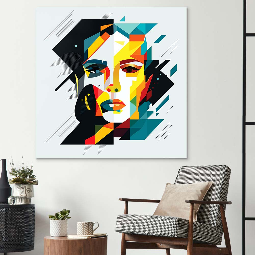Geometric Female Portrait Glass Wall Art