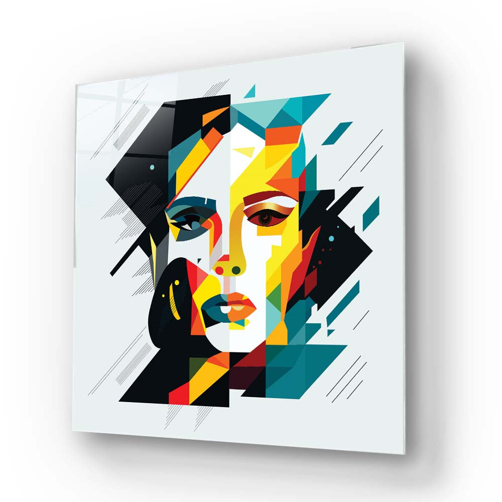Geometric Female Portrait Glass Wall Art