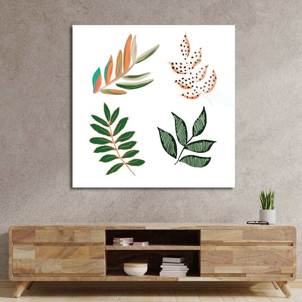 Geometric Painted Leaves Glass Wall Art