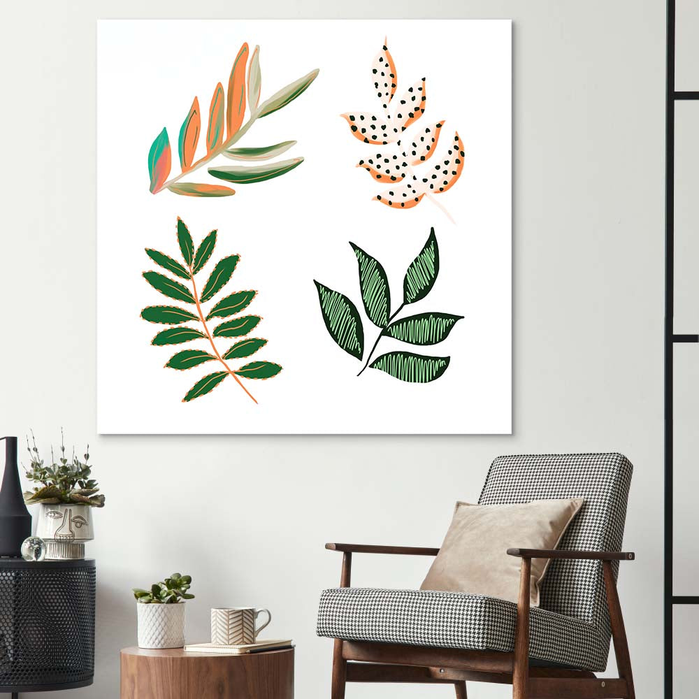 Geometric Painted Leaves Glass Wall Art