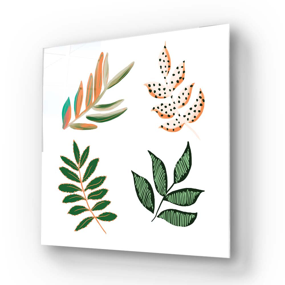 Geometric Painted Leaves Glass Wall Art