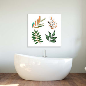 Geometric Painted Leaves Glass Wall Art