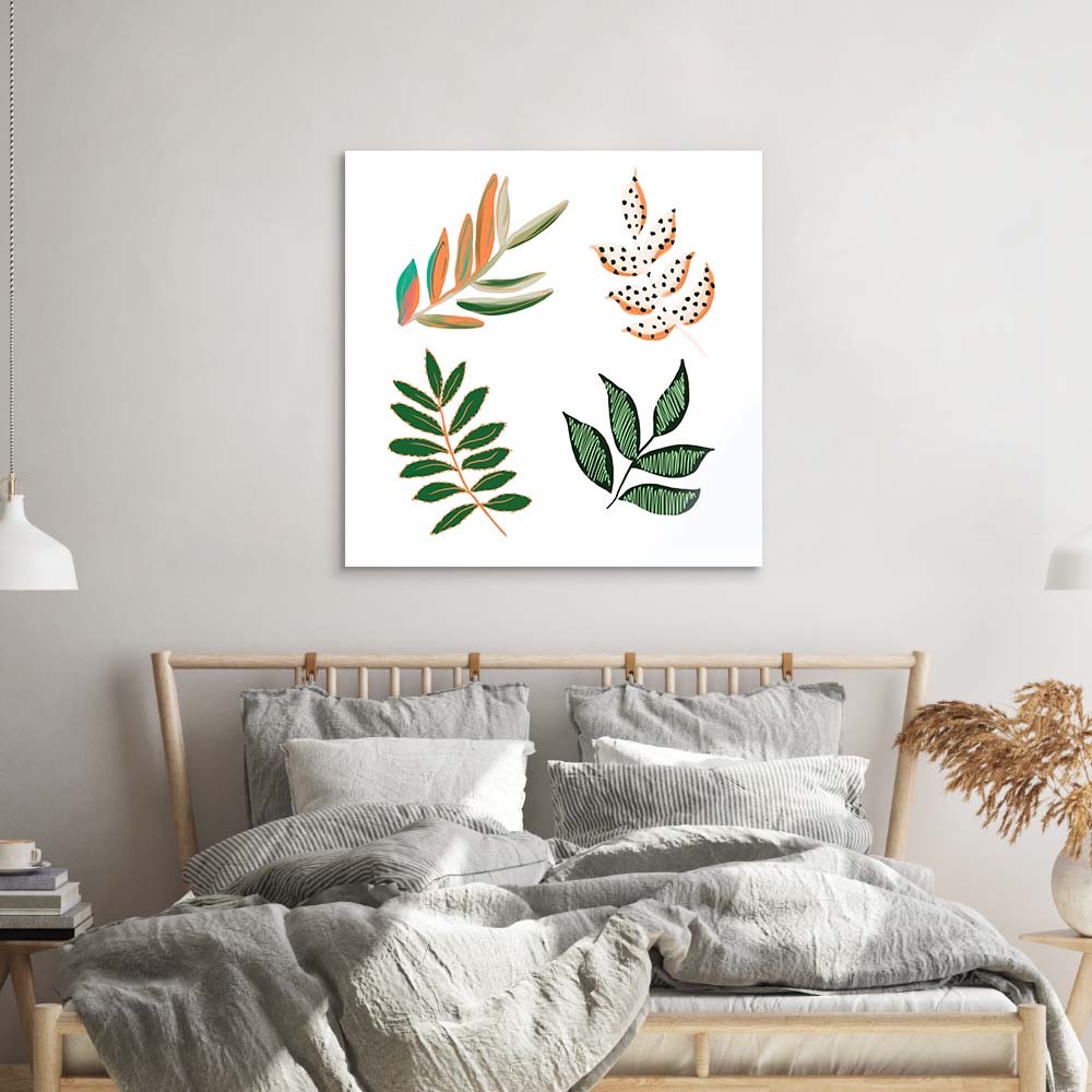 Geometric Painted Leaves Glass Wall Art