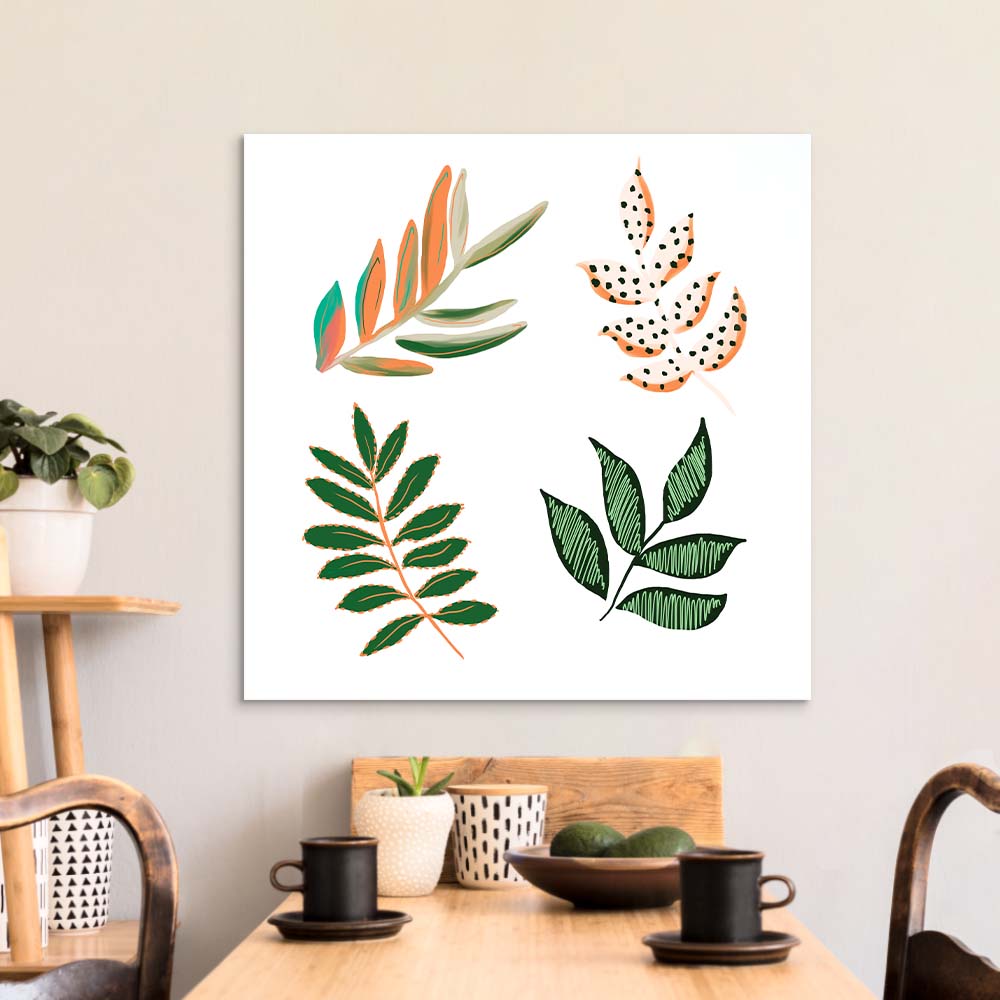 Geometric Painted Leaves Glass Wall Art