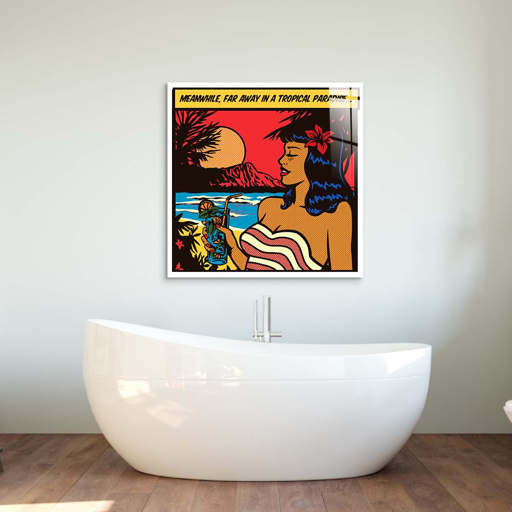Girl in Paradise Retro Glass Wall Art