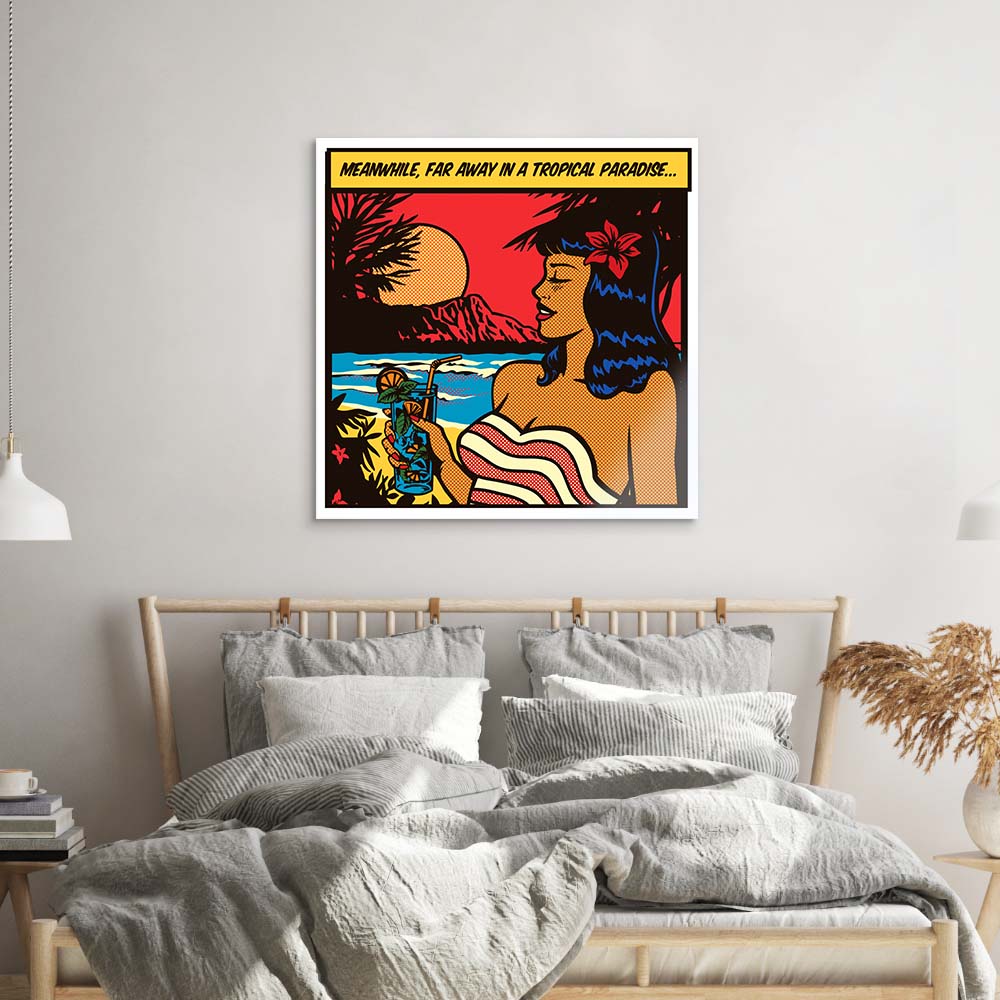 Girl in Paradise Retro Glass Wall Art
