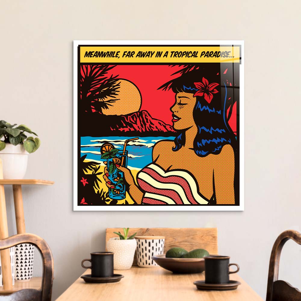 Girl in Paradise Retro Glass Wall Art