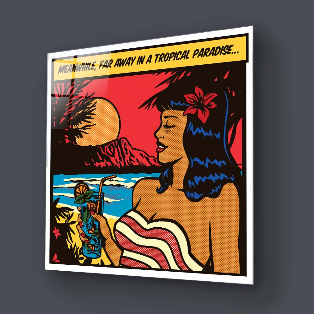 Girl in Paradise Retro Glass Wall Art