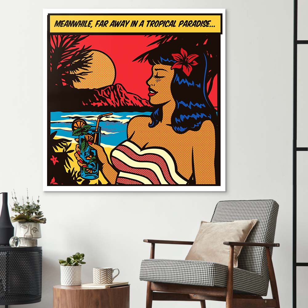 Girl in Paradise Retro Glass Wall Art