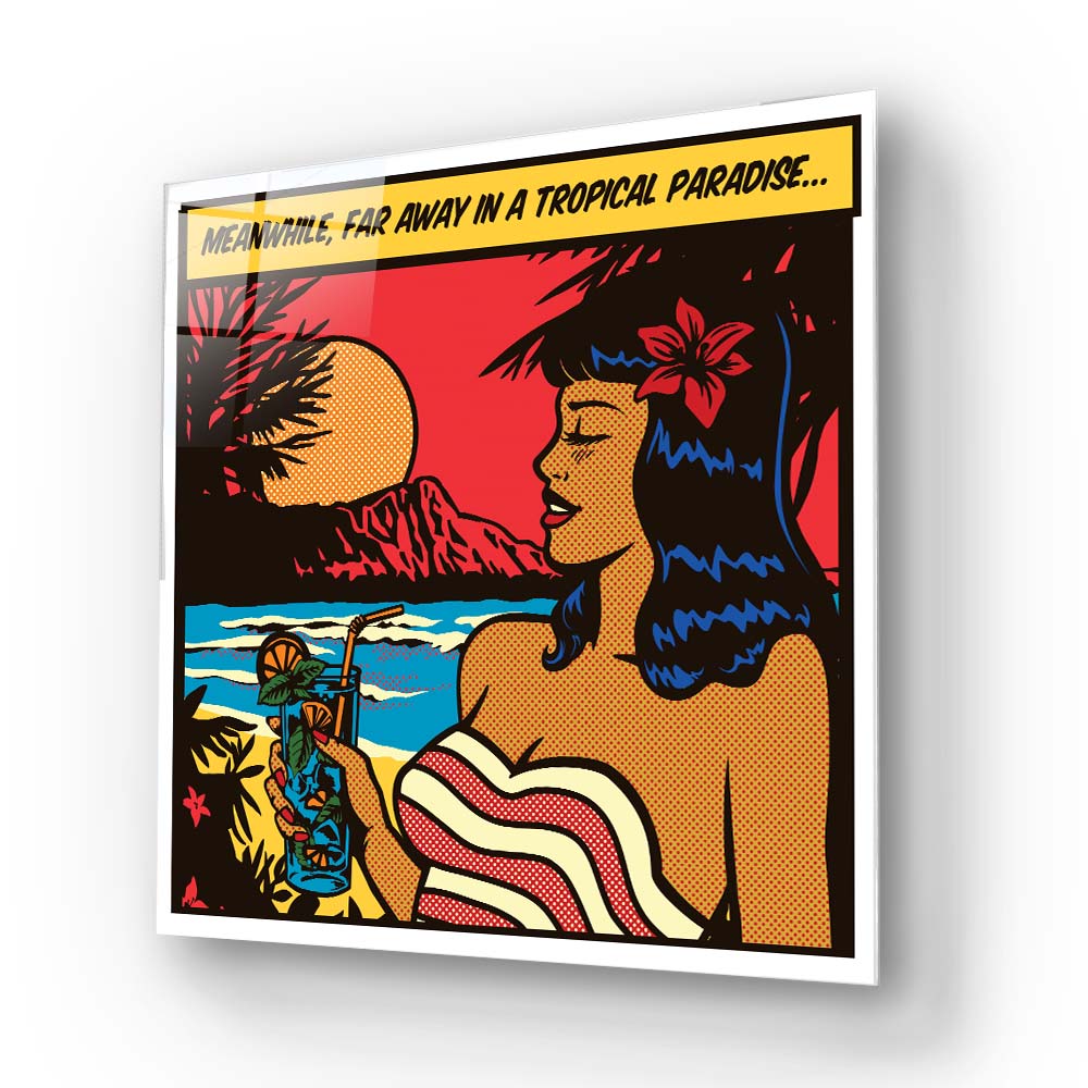 Girl in Paradise Retro Glass Wall Art