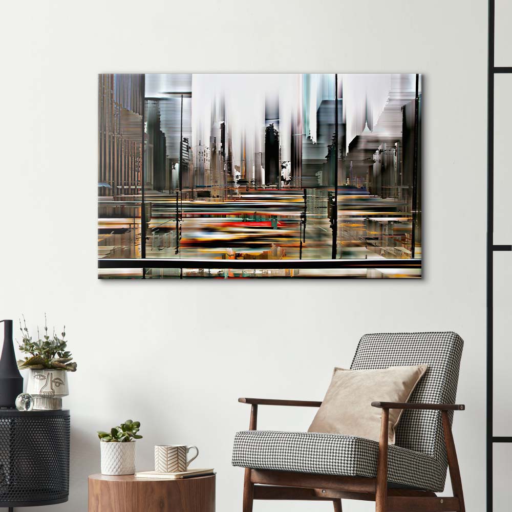 Glitched Cityscape Glass Wall Art