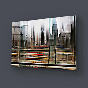 Glitched Cityscape Glass Wall Art