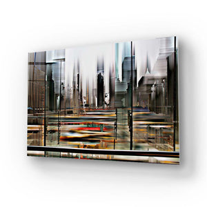 Glitched Cityscape Glass Wall Art