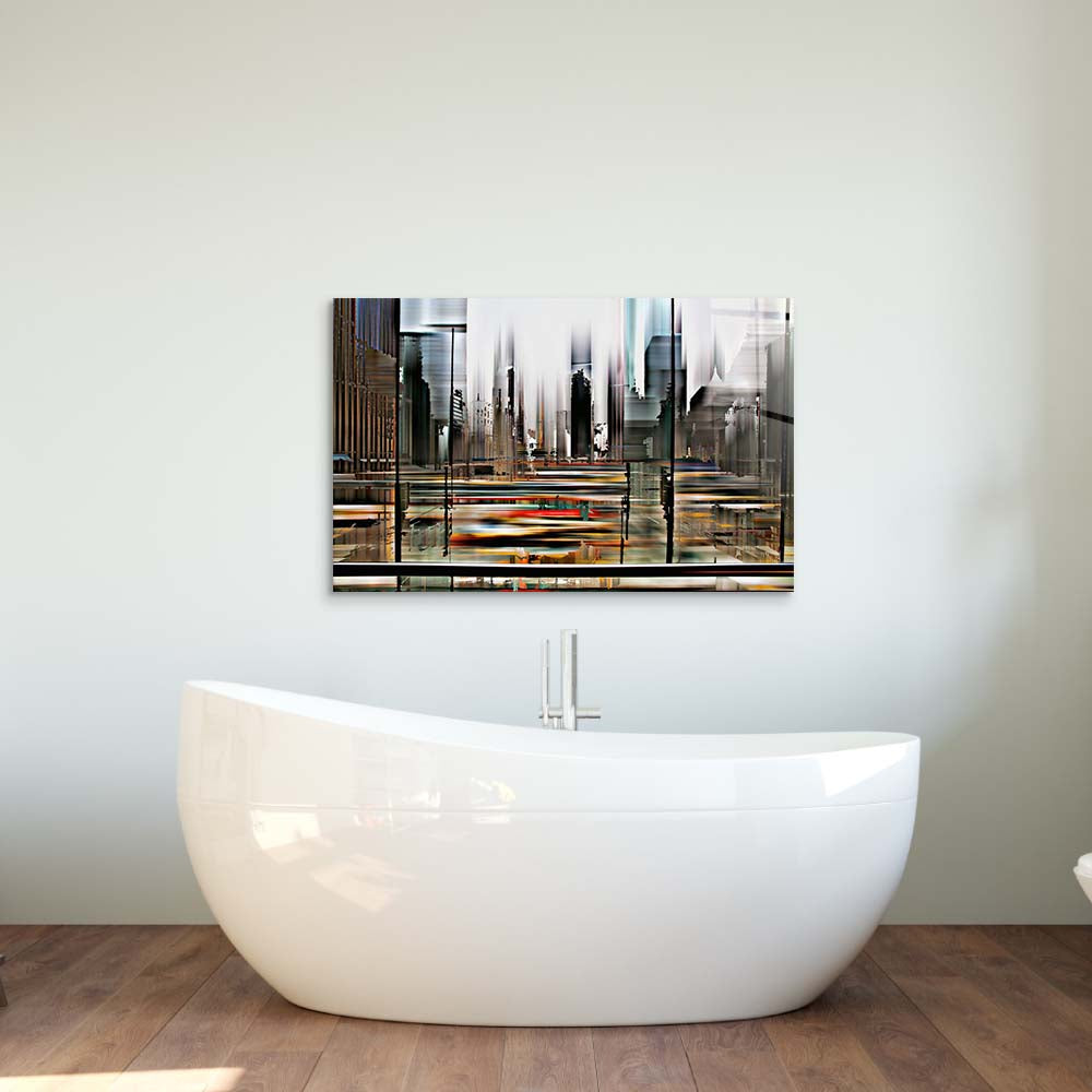Glitched Cityscape Glass Wall Art