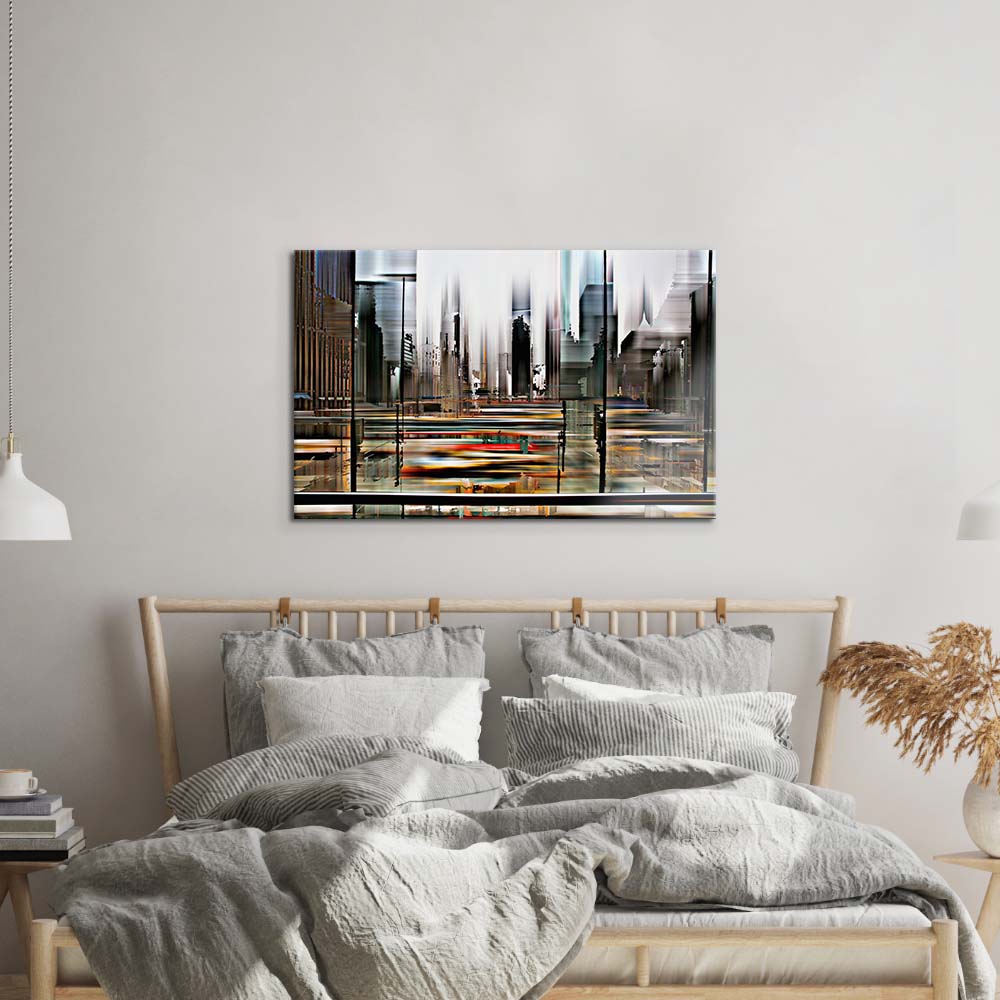 Glitched Cityscape Glass Wall Art