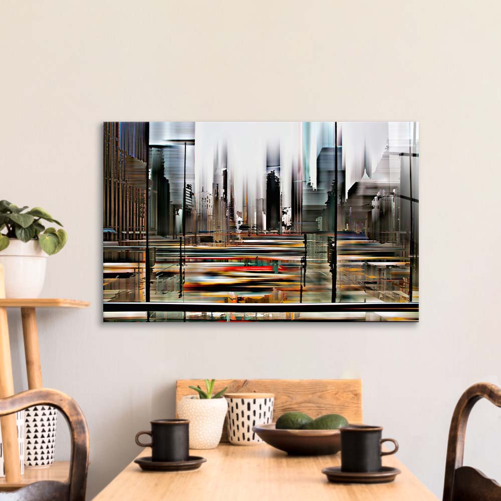 Glitched Cityscape Glass Wall Art