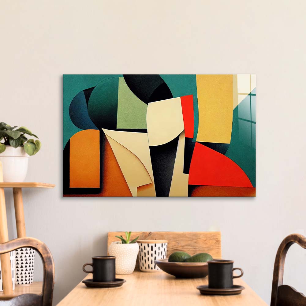 Grunge Abstract Geometric Shapes Glass Wall Art