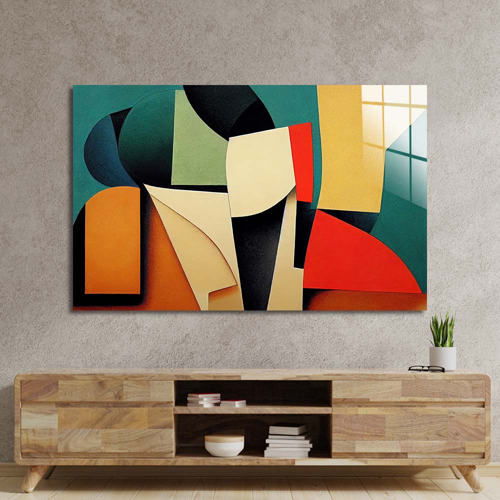Grunge Abstract Geometric Shapes Glass Wall Art