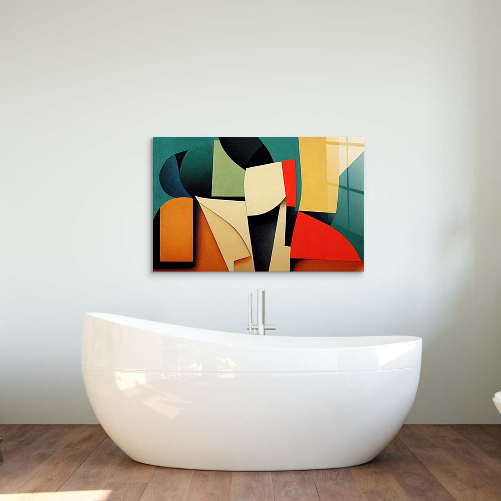 Grunge Abstract Geometric Shapes Glass Wall Art