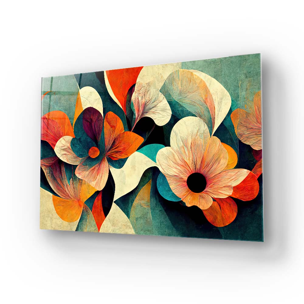 Grunge Paper Flowers Glass Wall Art