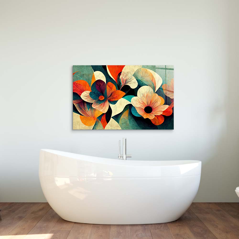 Grunge Paper Flowers Glass Wall Art