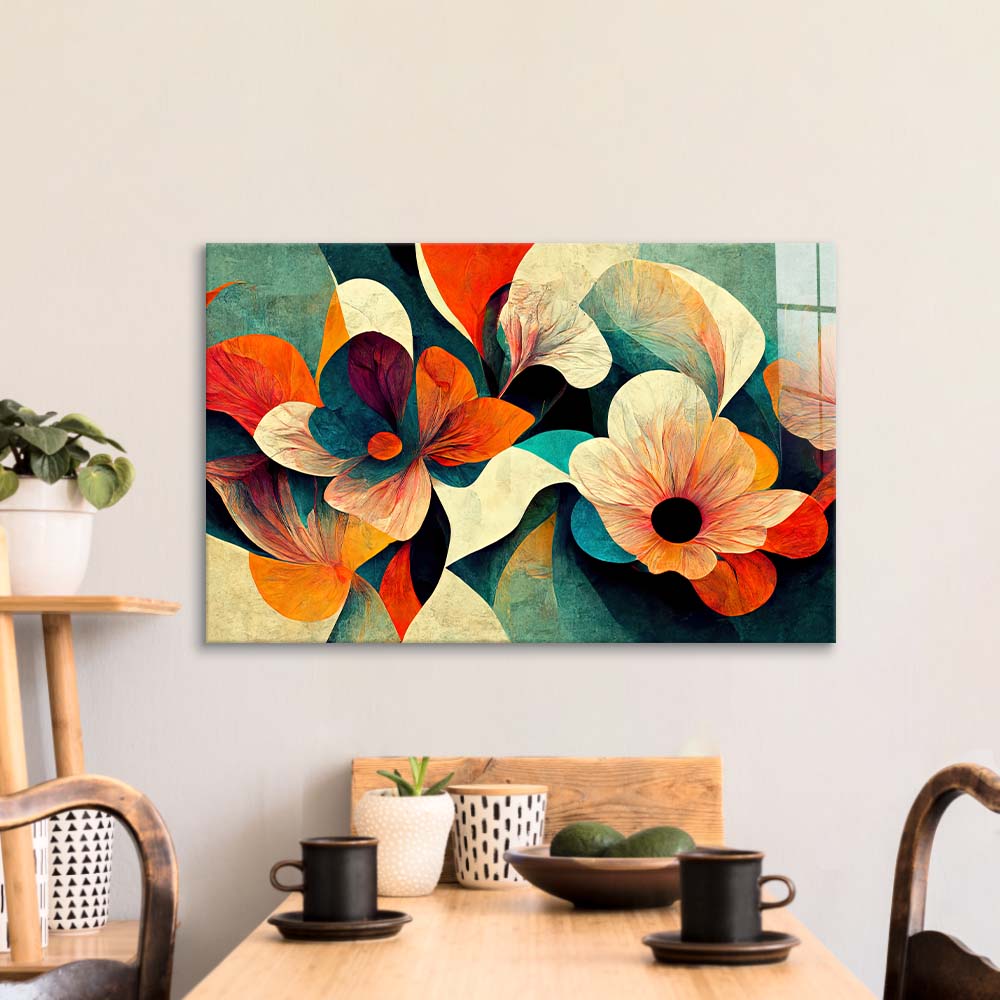 Grunge Paper Flowers Glass Wall Art
