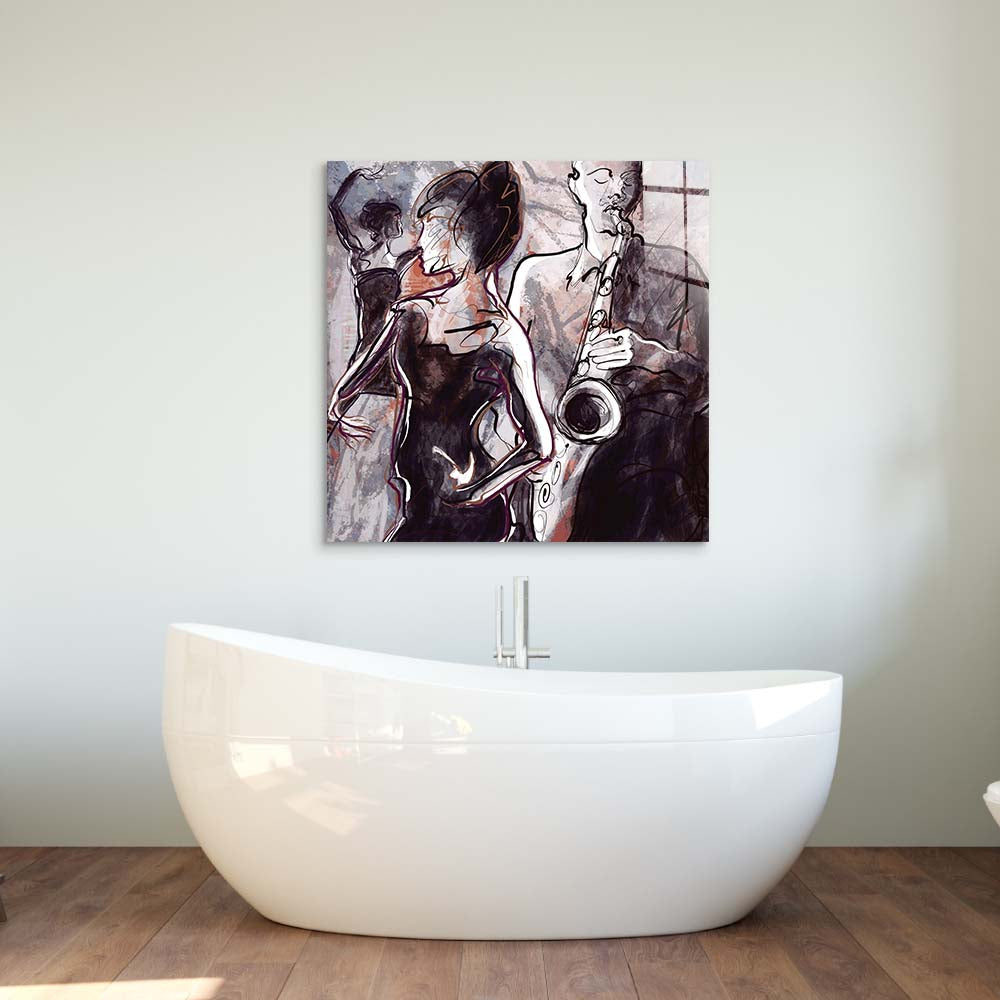 Jazz Band with Dancers Glass Wall Art