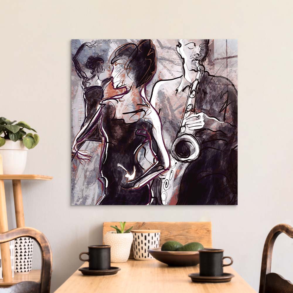 Jazz Band with Dancers Glass Wall Art