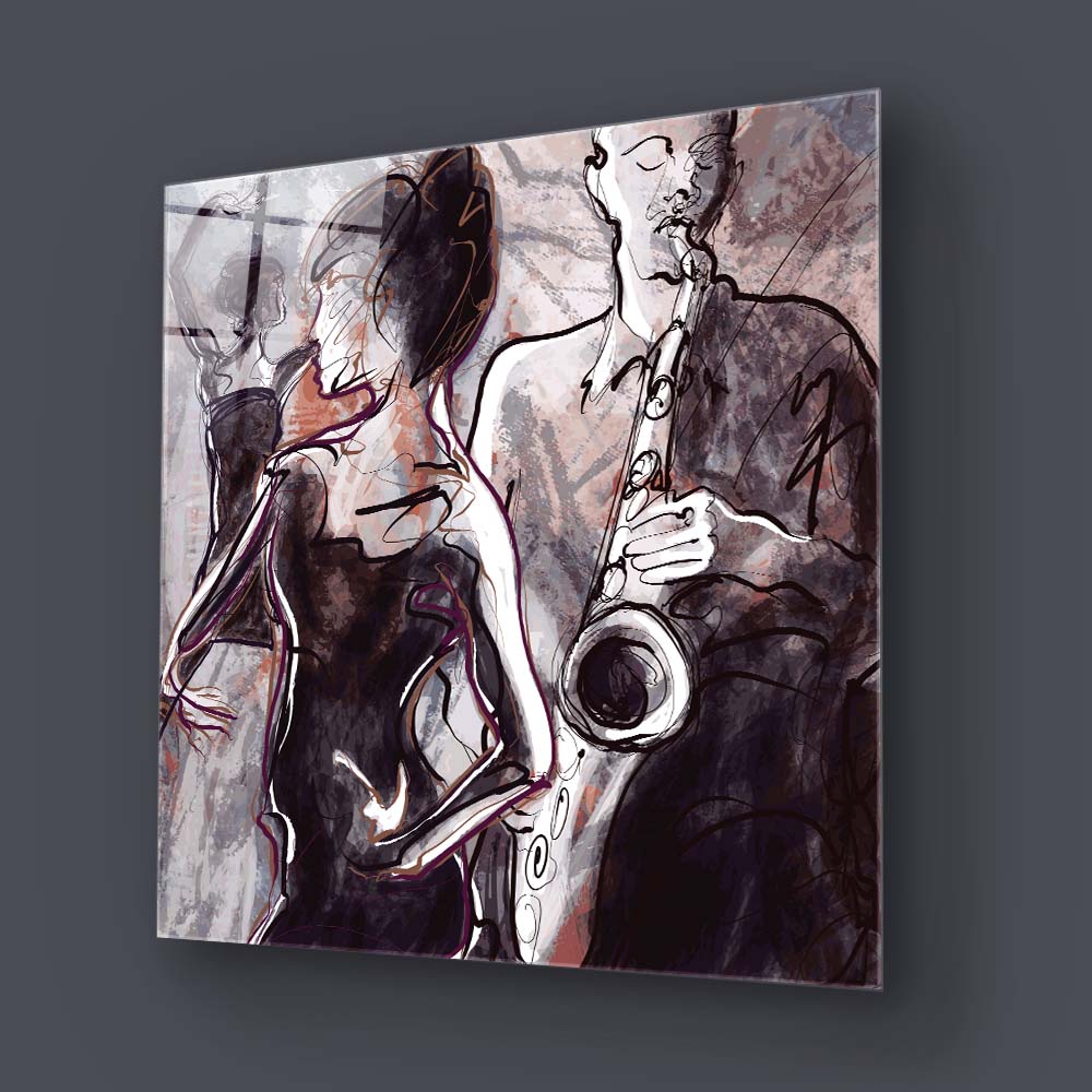 Jazz Band with Dancers Glass Wall Art