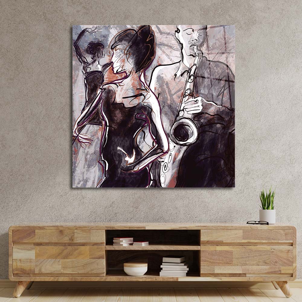 Jazz Band with Dancers Glass Wall Art