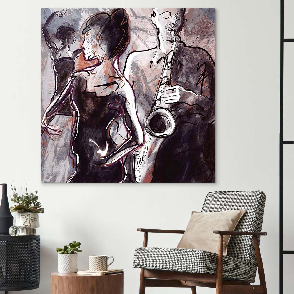 Jazz Band with Dancers Glass Wall Art