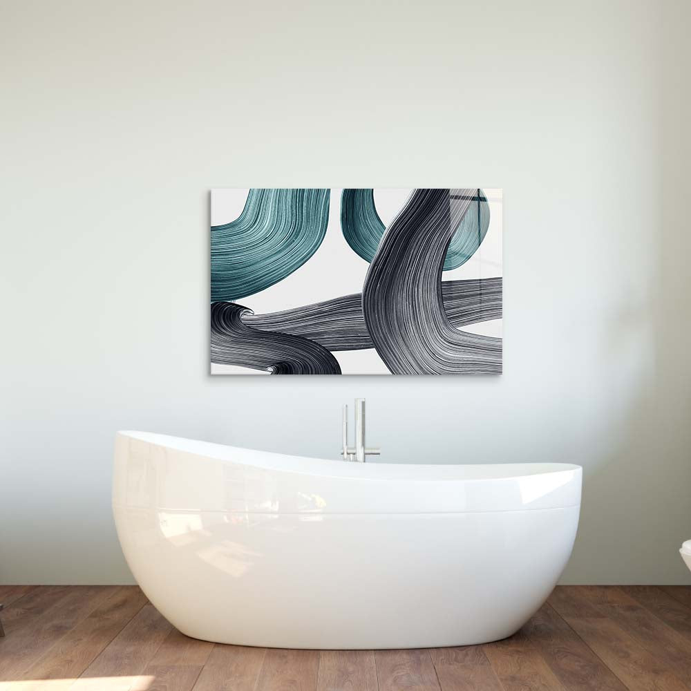 Minimal Green Brushstrokes Glass Wall Art
