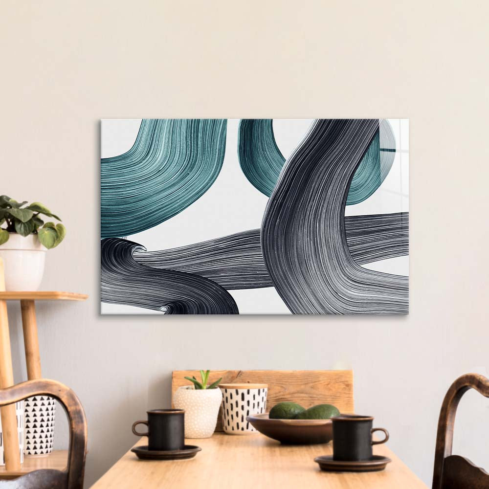 Minimal Green Brushstrokes Glass Wall Art