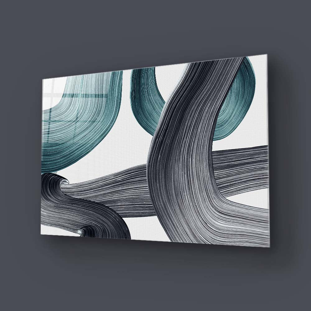 Minimal Green Brushstrokes Glass Wall Art