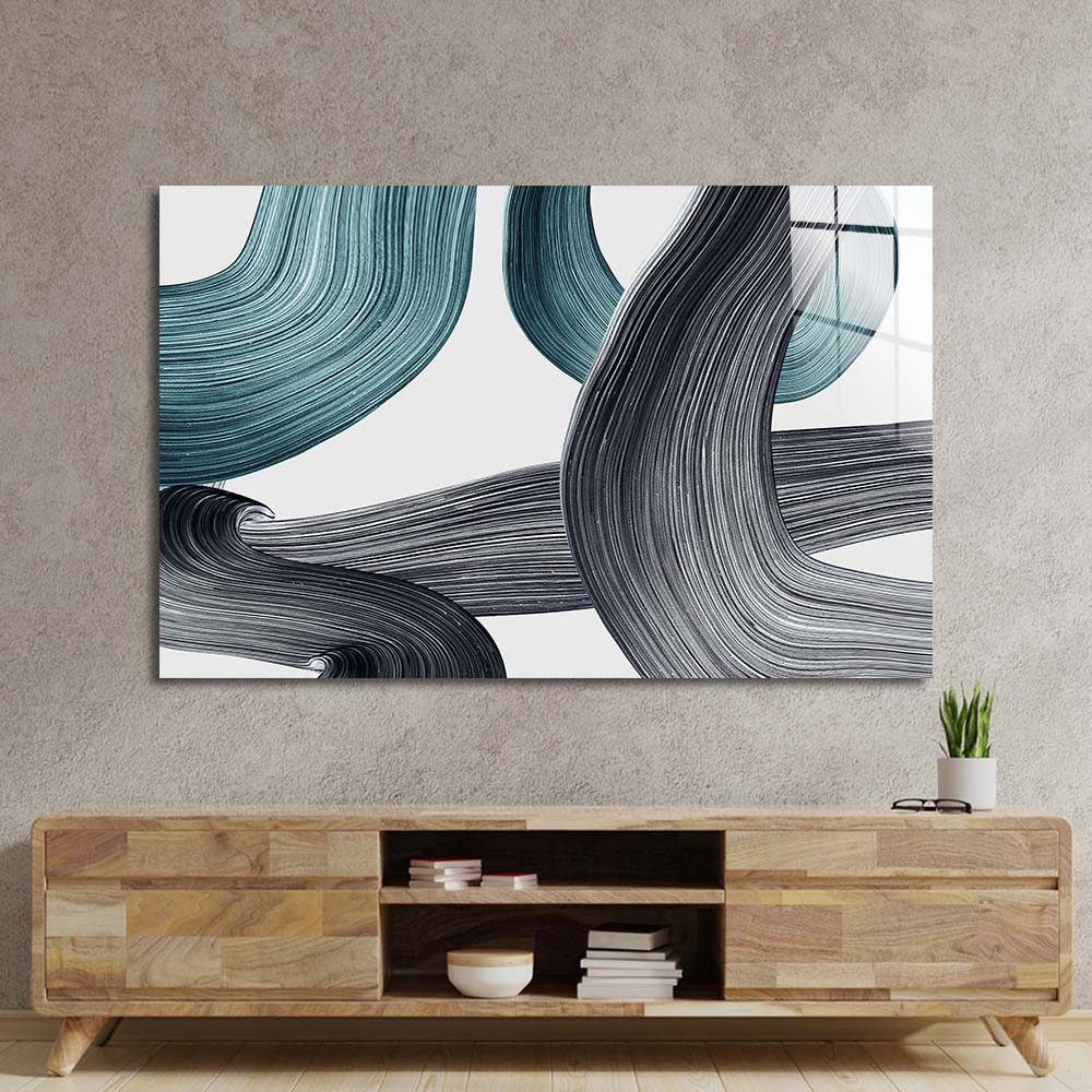 Minimal Green Brushstrokes Glass Wall Art