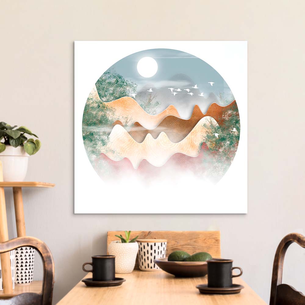 Morning Dew Chinese Illustration Glass Wall Art