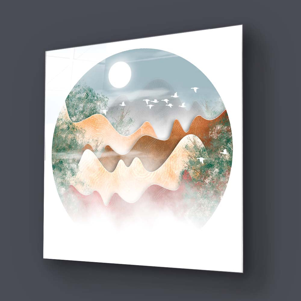 Morning Dew Chinese Illustration Glass Wall Art