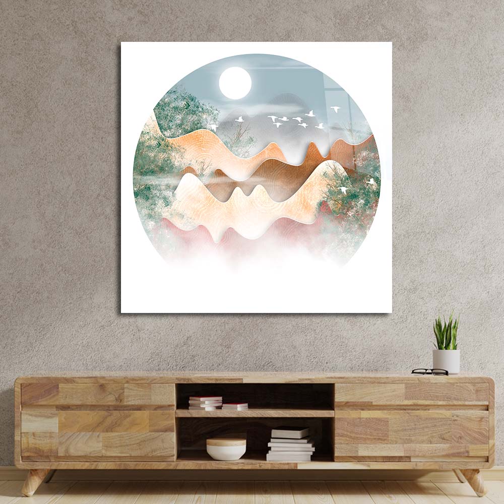 Morning Dew Chinese Illustration Glass Wall Art