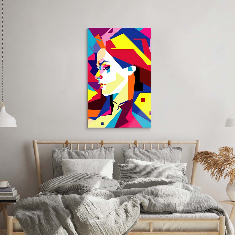 Neon Pop Art Girl Glass Wall Art
