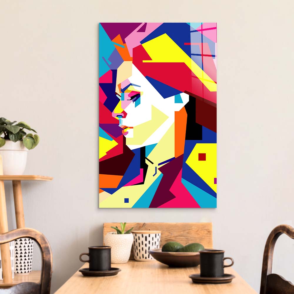 Neon Pop Art Girl Glass Wall Art