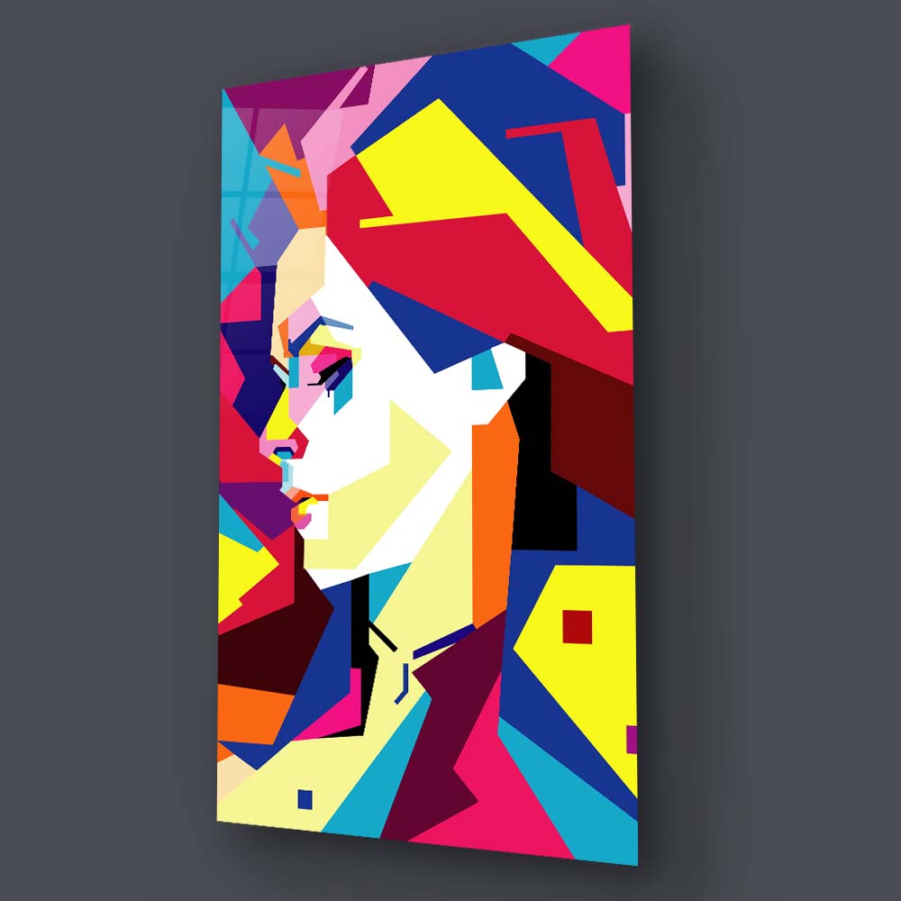 Neon Pop Art Girl Glass Wall Art