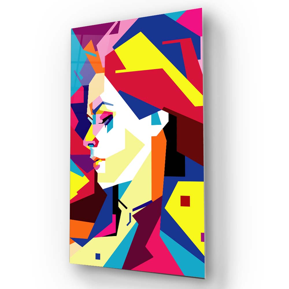 Neon Pop Art Girl Glass Wall Art